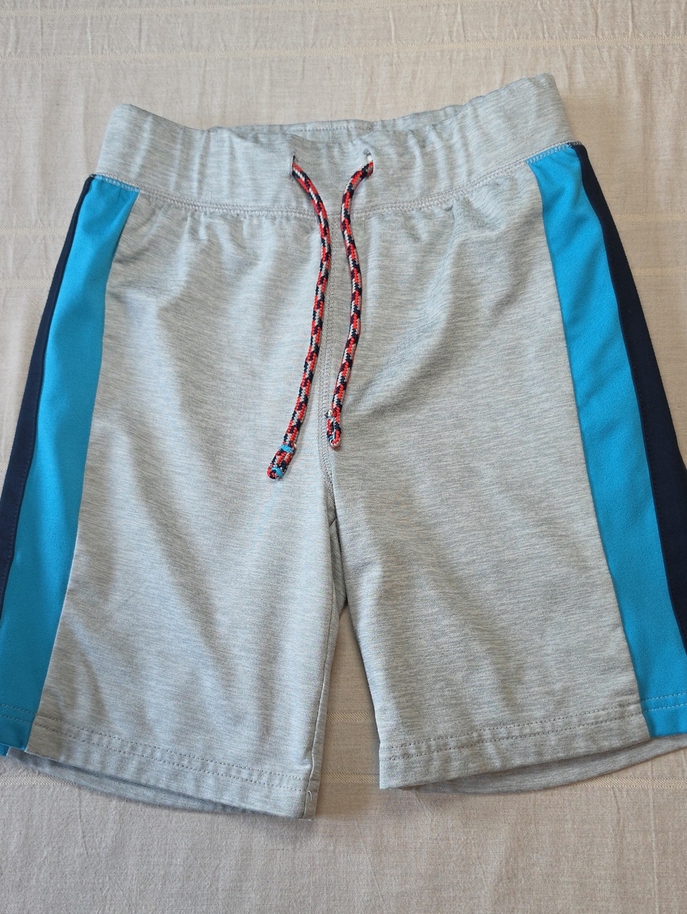 Mini Boden Boys Athletic Side Stripe Shorts Heather Gray Blue 8Y